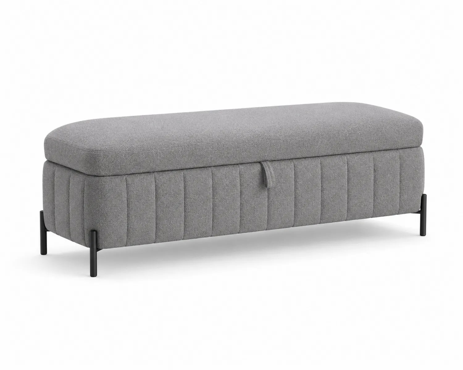 Banc de salon en tissu gris avec pieds en métal noir