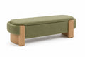 Banc en bois et tissu chenille vert 120x40x45 cm