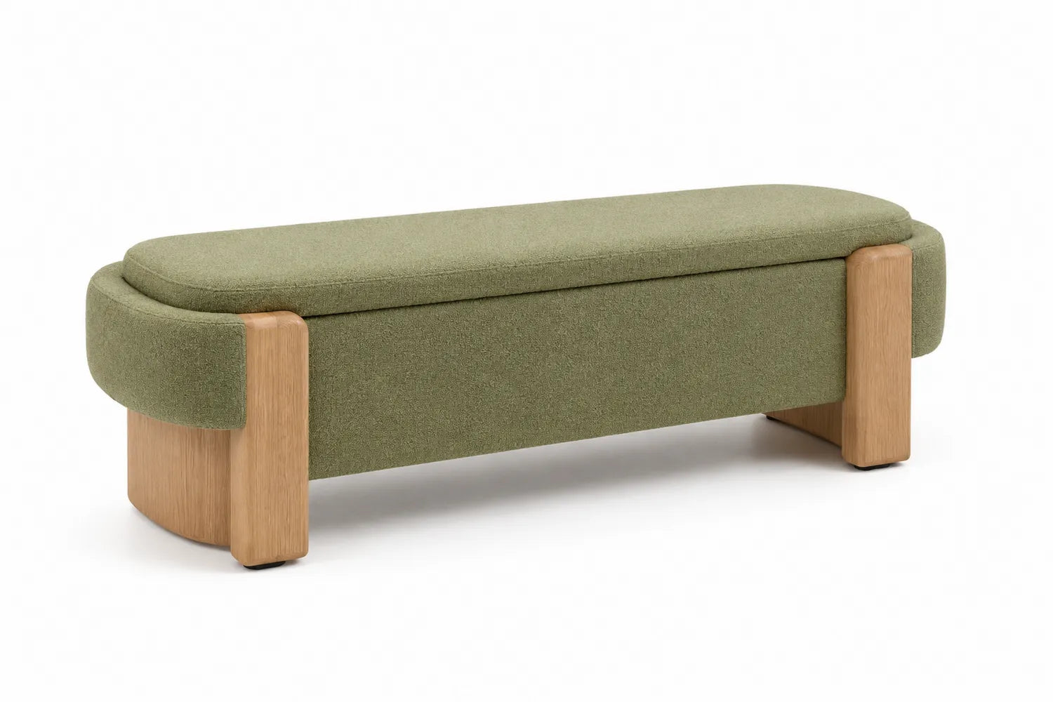 Banc en bois et tissu chenille vert 120x40x45 cm