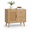 Buffet en bois de chêne avec porte et tiroirs en rotin