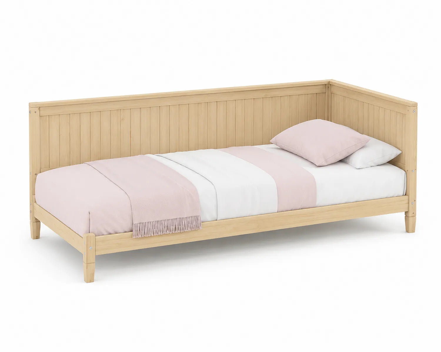 Lit simple en bois de pin avec matelas et coussins 90x190 cm