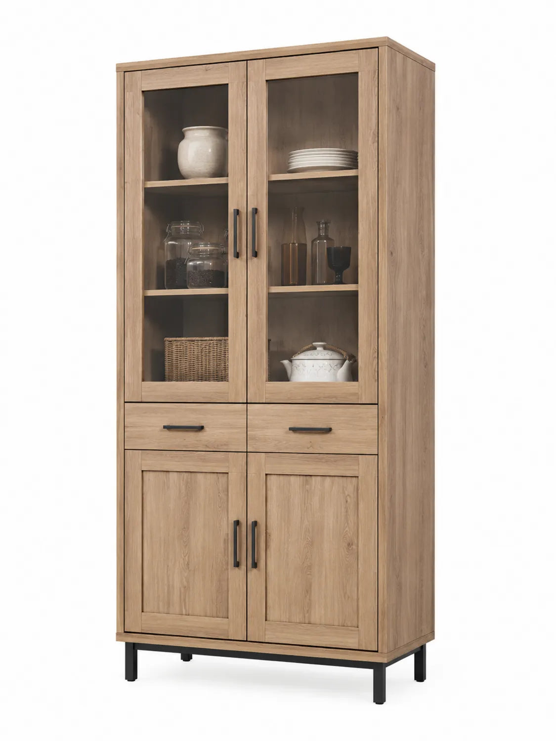Armoire de rangement en bois avec portes vitrées