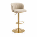 Tabouret de bar en cuir beige avec base en métal doré réglable
