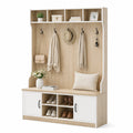 Ensemble de Portemanteau d'Entrée en Bois MDF Blanc et Chêne avec Banc