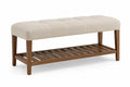Banc en bois et tissu rectangulaire beige avec étagère