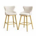 Lot de 2 tabourets de bar en tissu beige avec pieds en métal doré