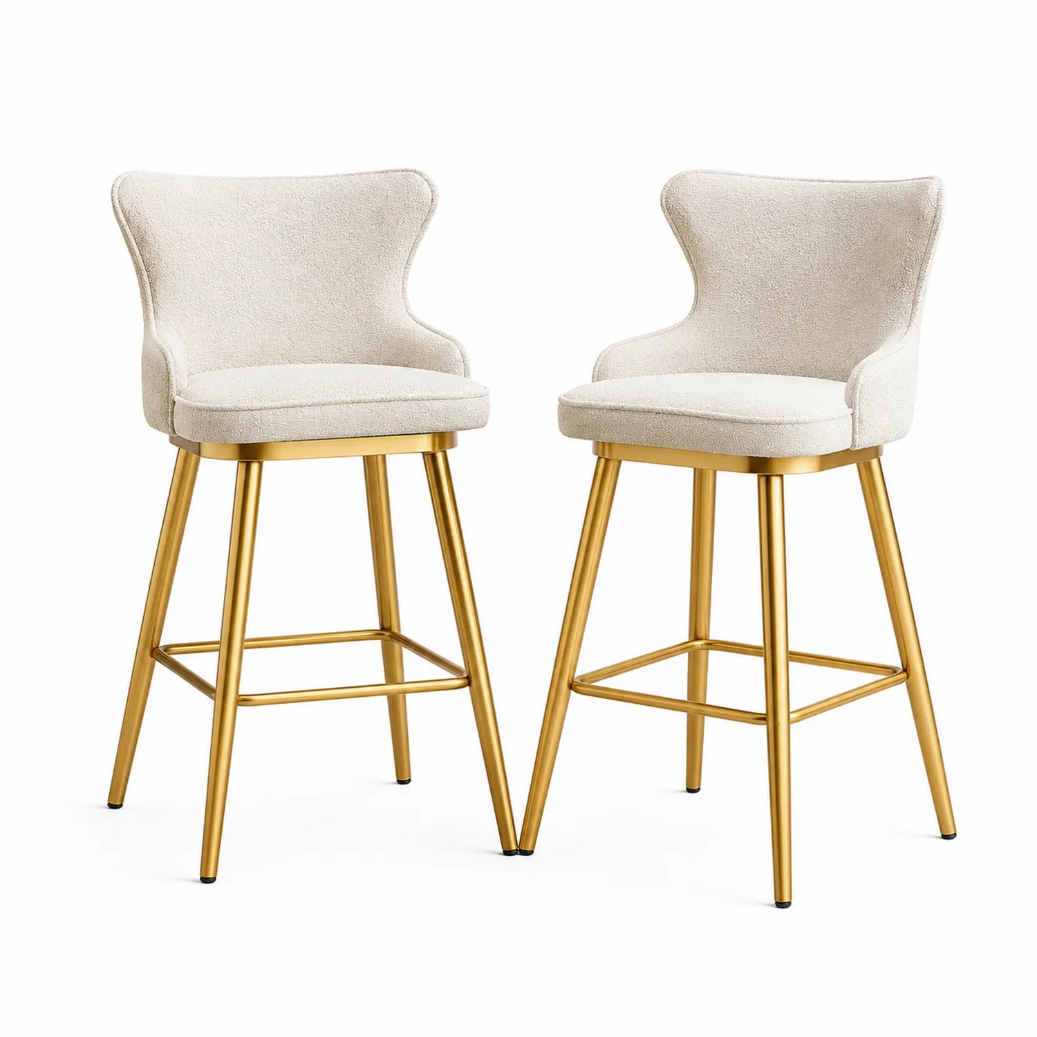 Lot de 2 tabourets de bar en tissu beige avec pieds en métal doré