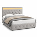 Lit double en tissu avec éclairage LED gris