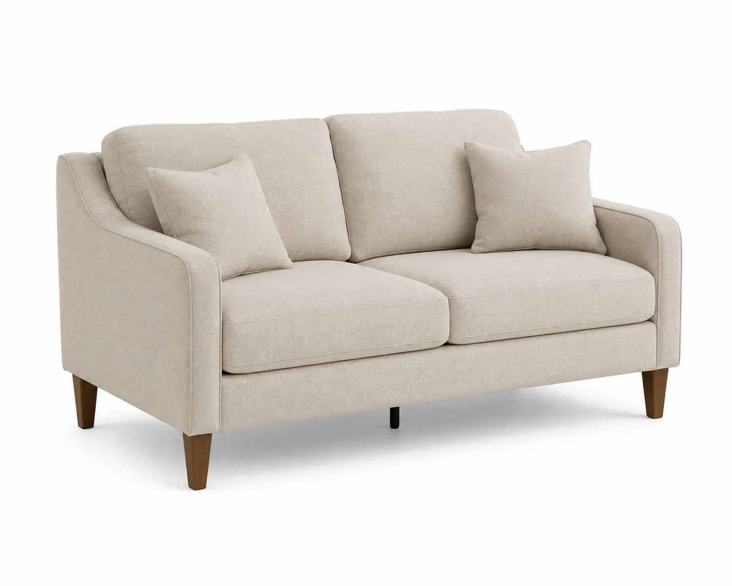 Canapé 2 places tissu polyester beige avec pieds en bois