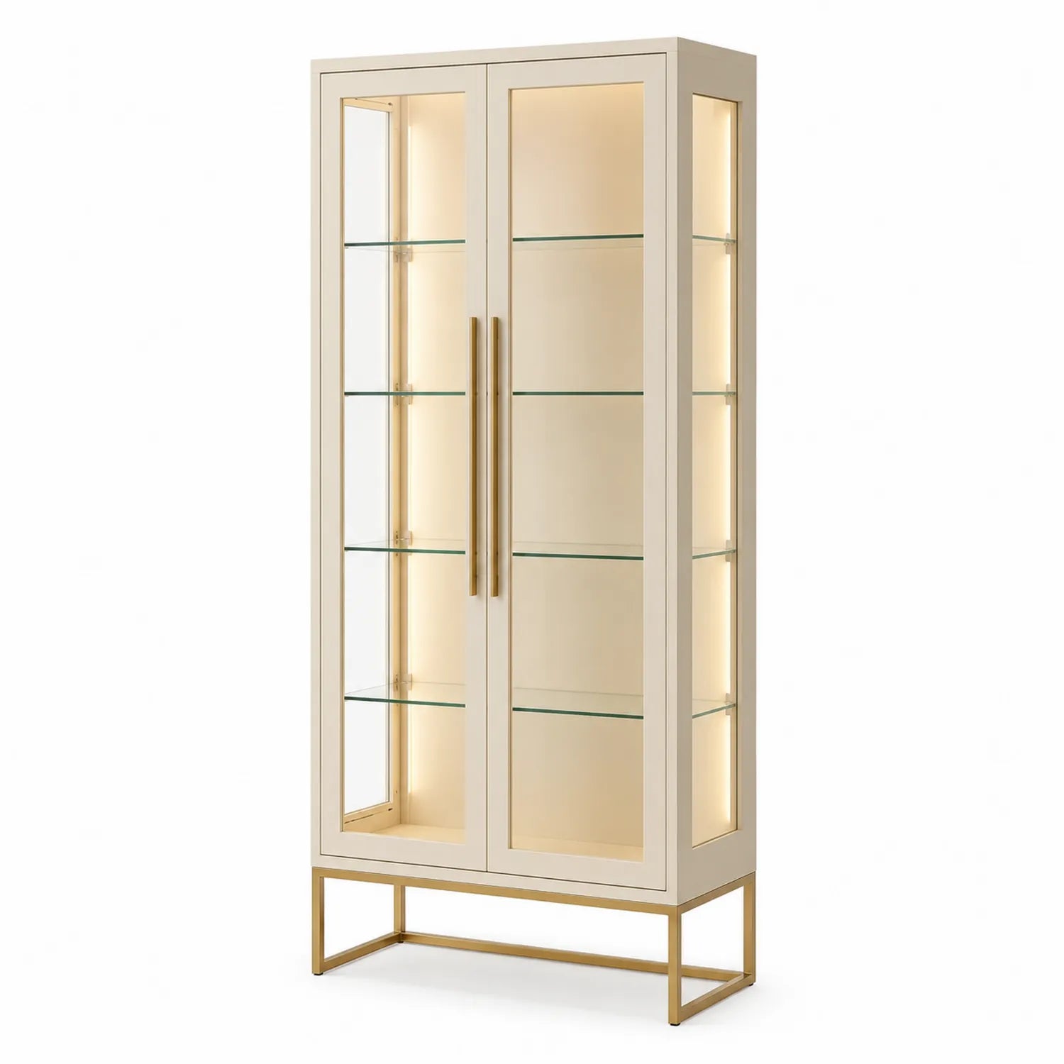 Vitrine en Verre Trempé avec Cadre Métallique Doré