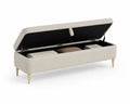 Banc de rangement en tissu polyester beige avec pieds en métal doré