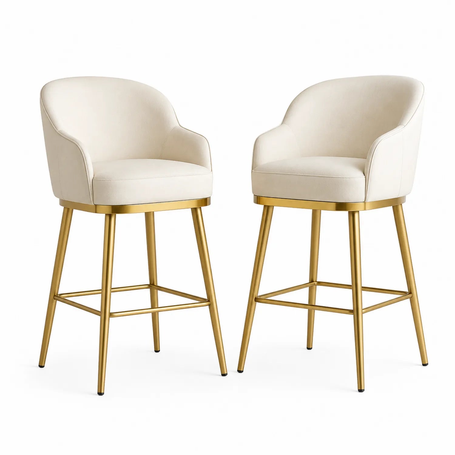 Lot de 2 tabourets de bar en tissu avec structure métallique dorée