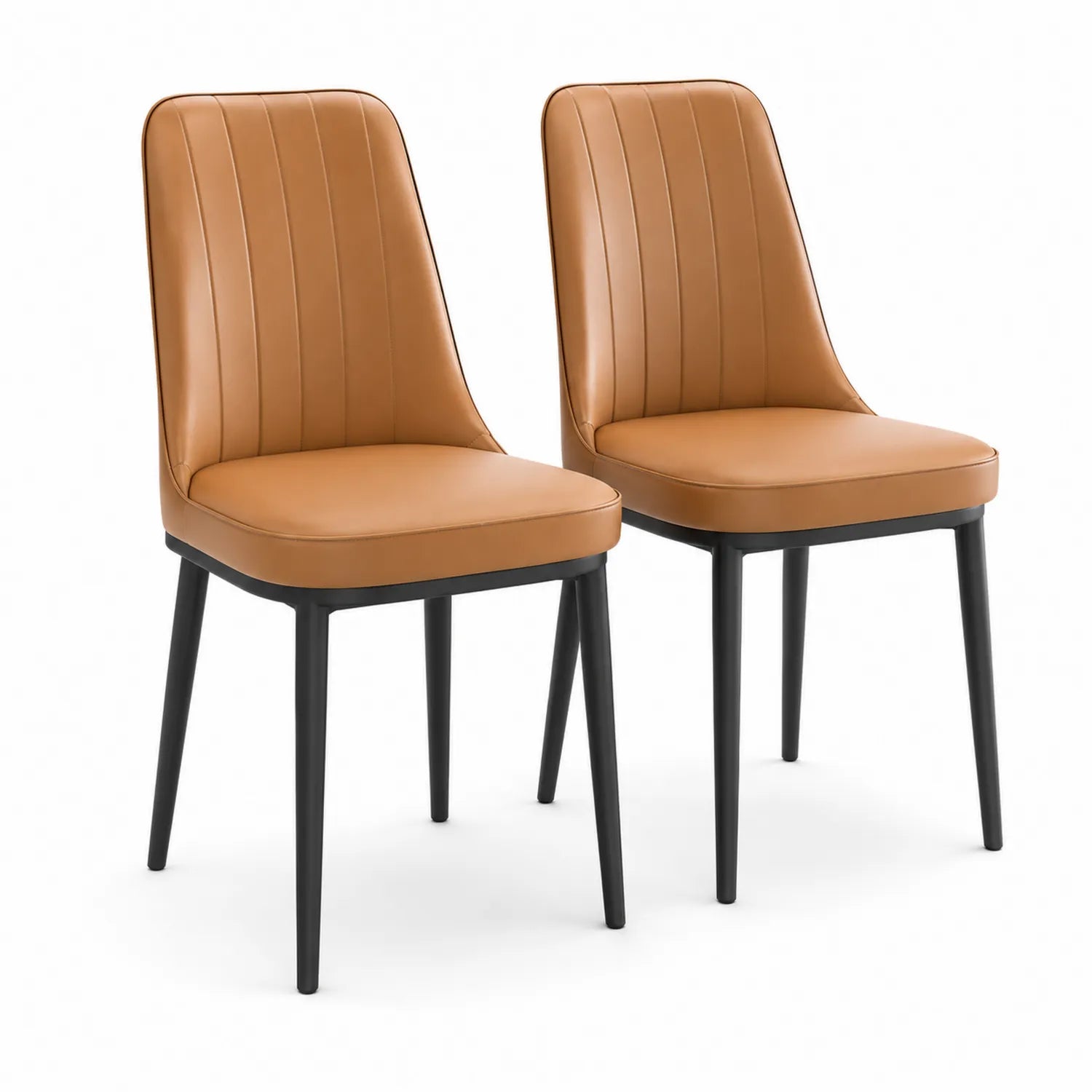 Lot de 2 chaises en cuir synthétique marron avec pieds en métal noir
