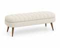 Banc en lin beige avec pieds en bois 140x40x45 cm
