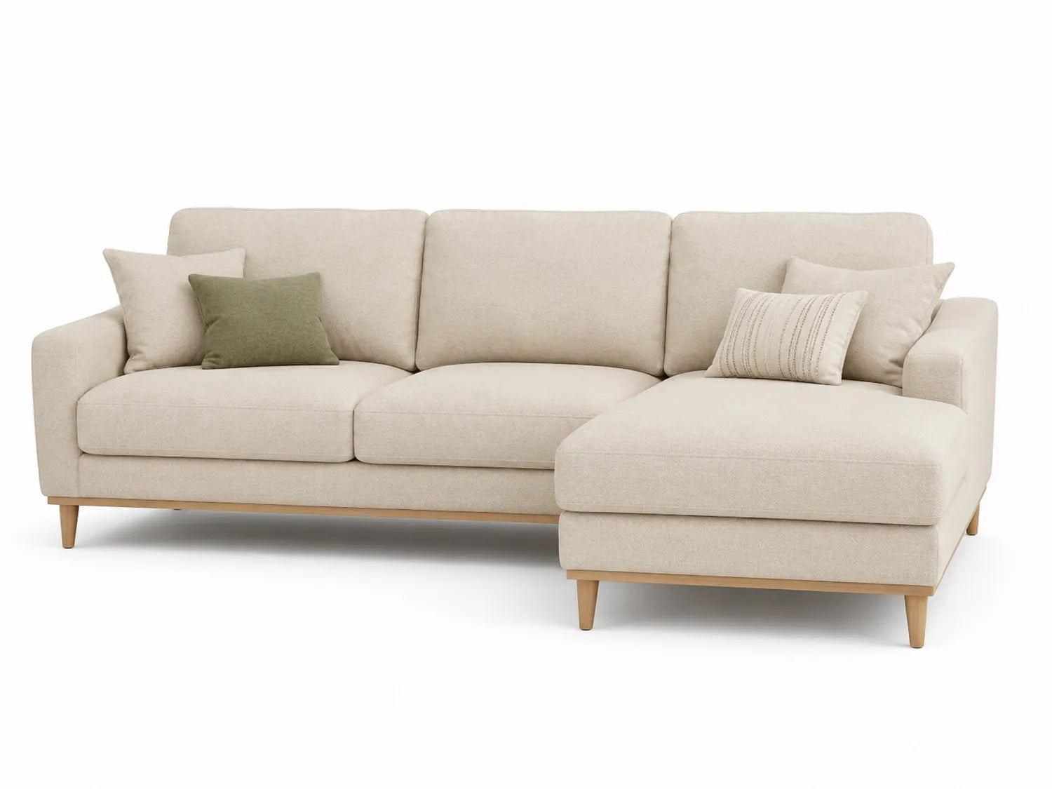 Canapé d'angle en tissu Beige avec méridienne