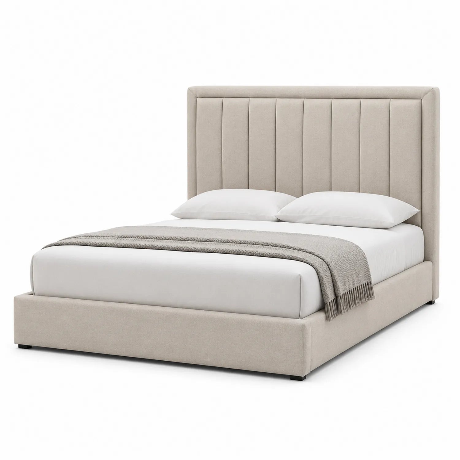 Lit double en polyester beige 200x160 cm