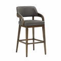 Tabouret de bar en bois avec assise en simili cuir gris 105 cm
