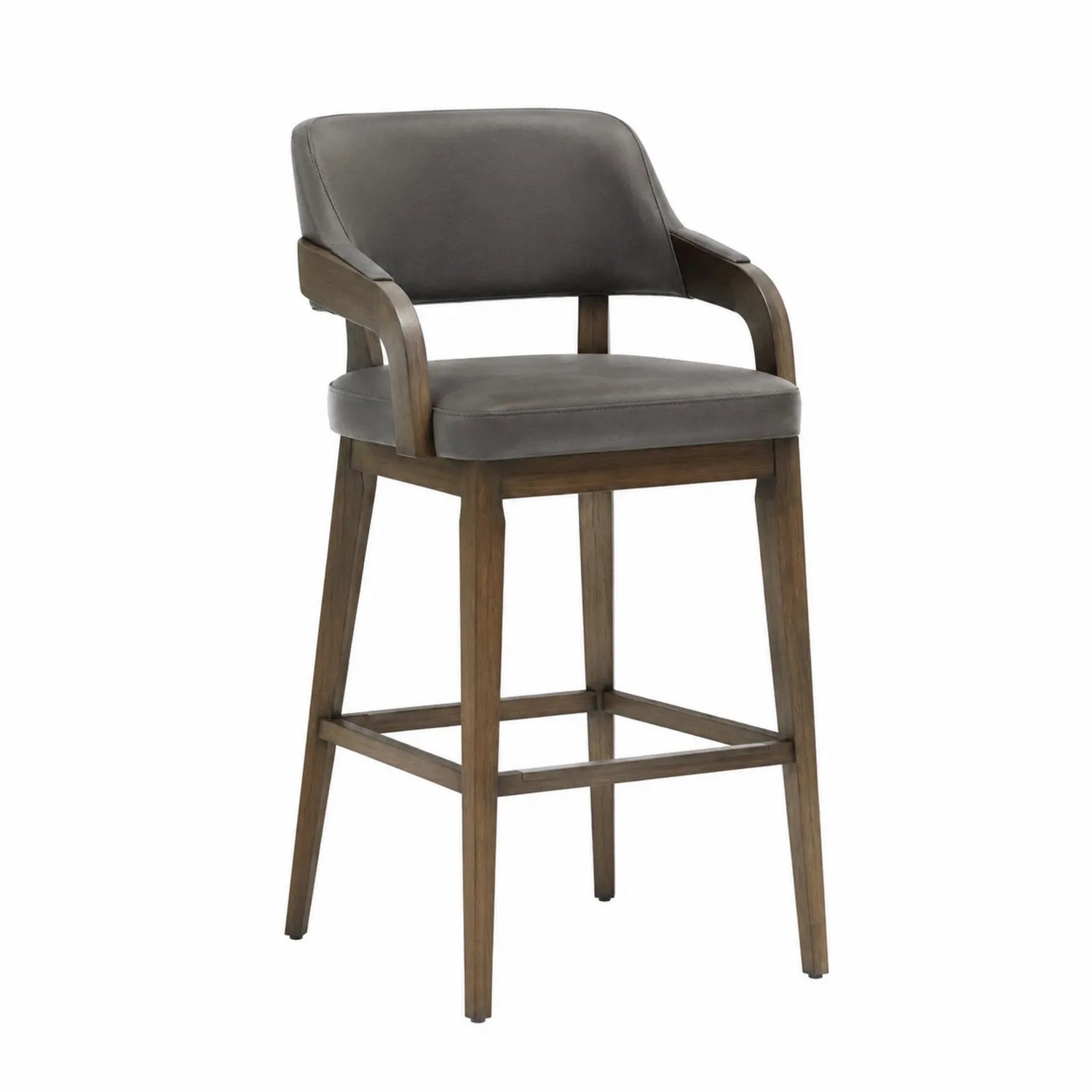 Tabouret de bar en bois avec assise en simili cuir gris 105 cm