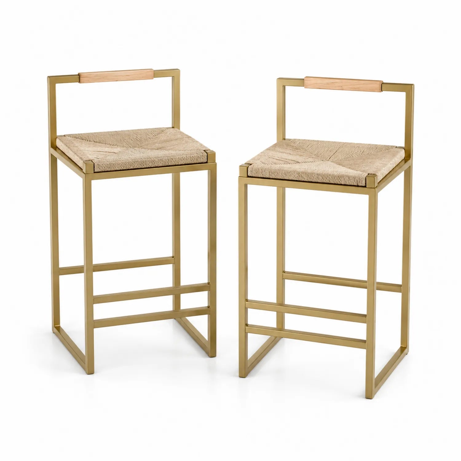 Tabourets de bar en métal et corde dorés 74 cm - Lot de 2