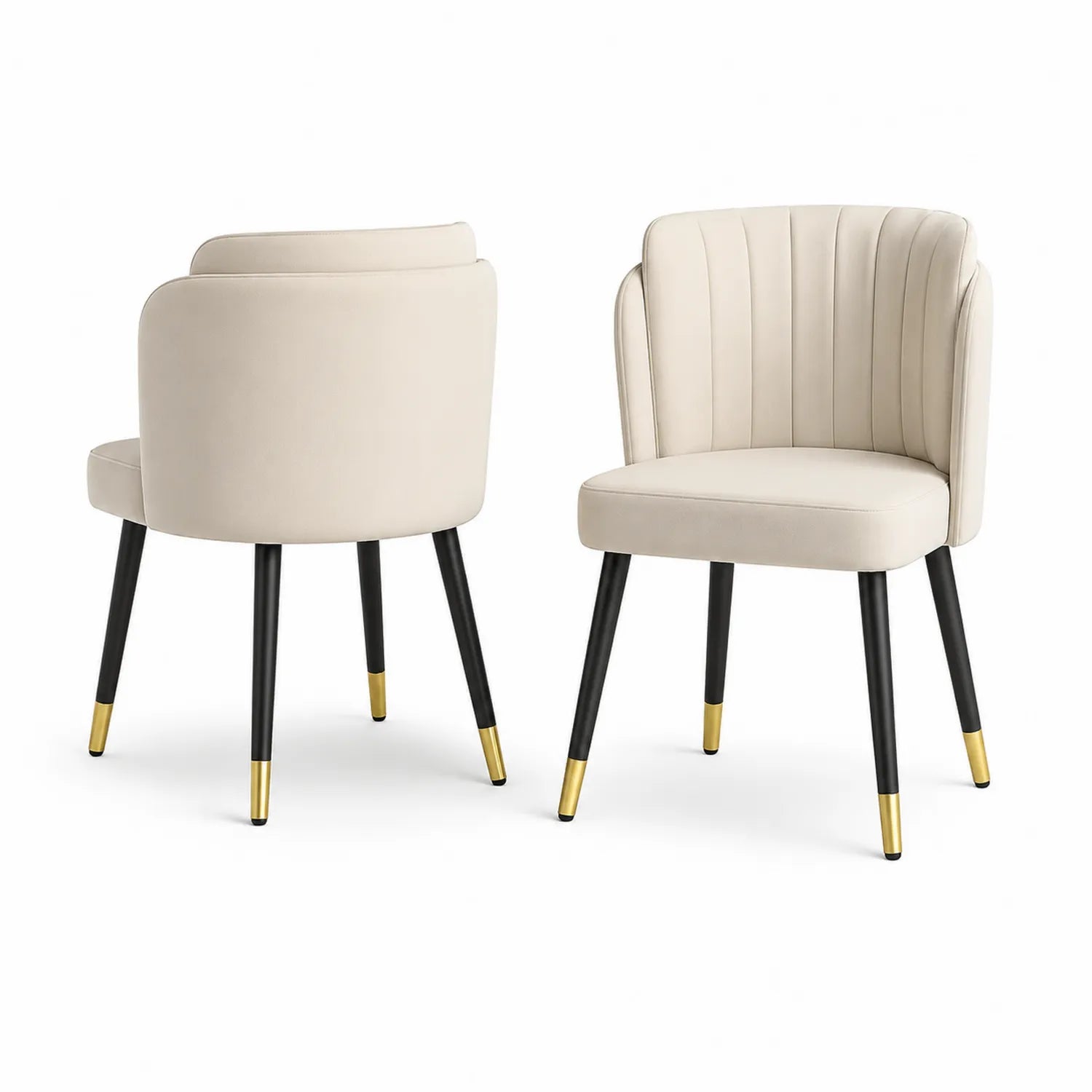 Ensemble de chaises en cuir beige avec pieds en métal noir et or