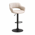 Tabouret de bar en cuir synthétique crème avec base en métal noir