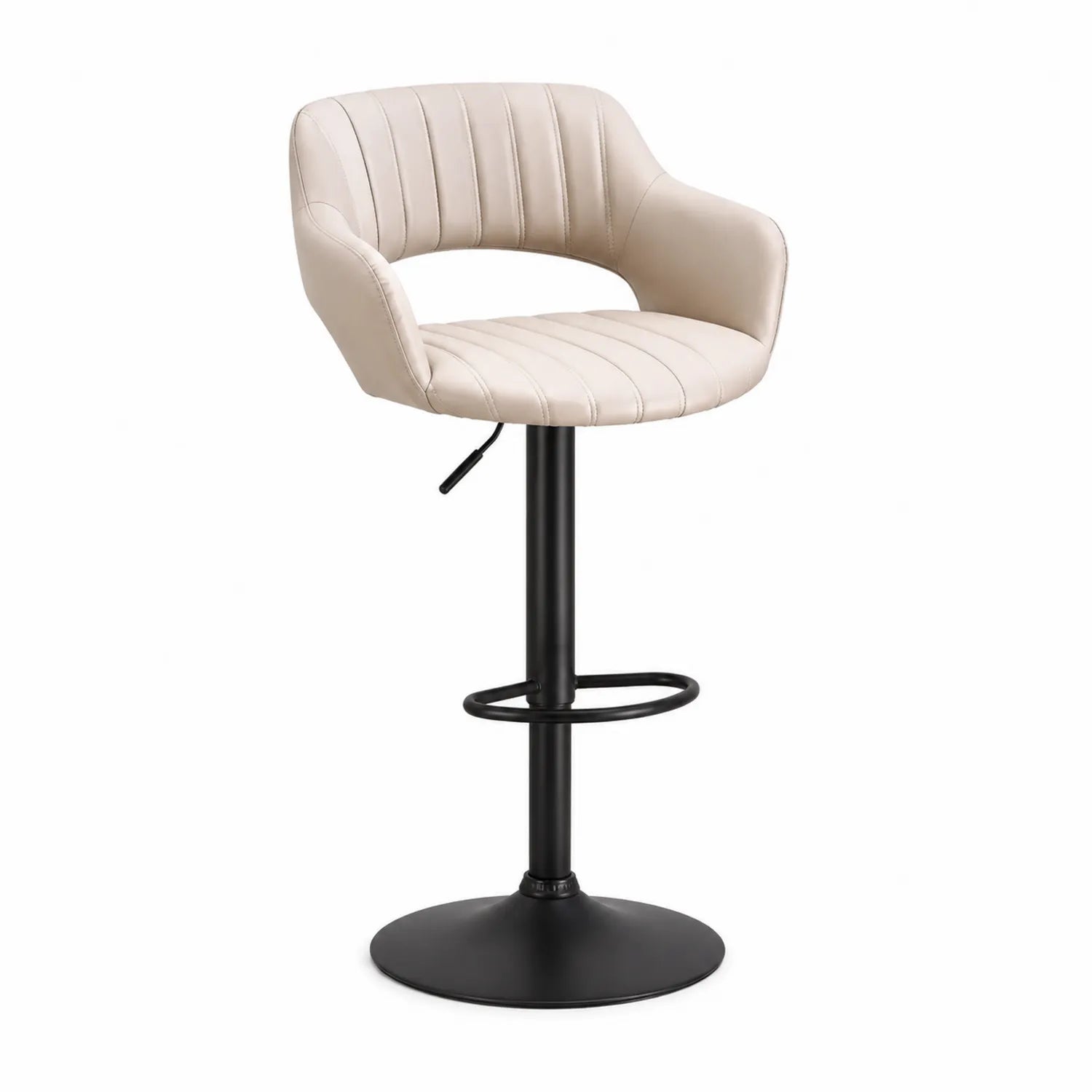 Tabouret de bar en cuir synthétique crème avec base en métal noir