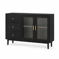 Buffet en bois et verre nervuré noir 120x40x75cm