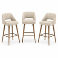 Ensemble de 3 tabourets de bar en bois et tissu beige, hauteur 75 cm