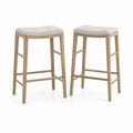 Lot de 2 tabourets de bar en chêne avec tissu beige 74 cm