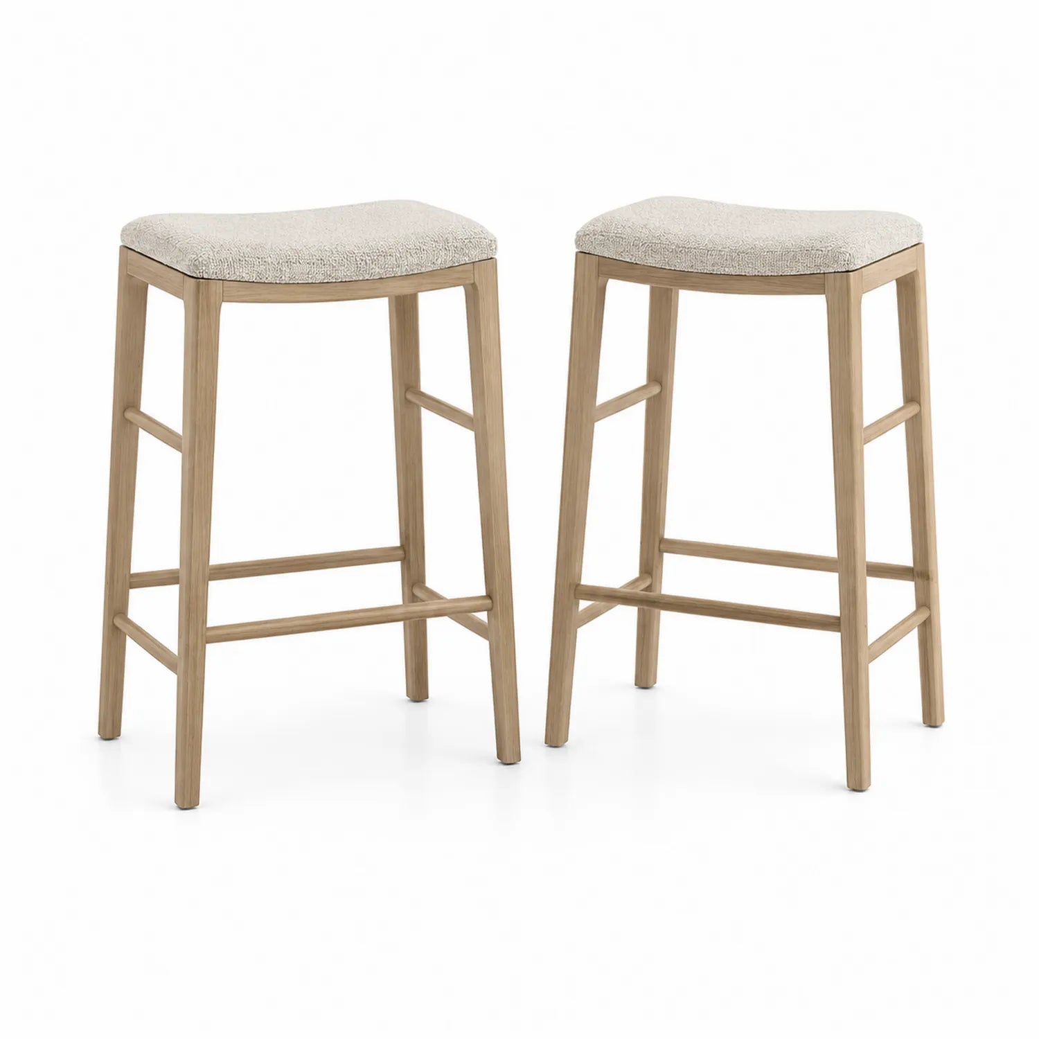 Lot de 2 tabourets de bar en chêne avec tissu beige 74 cm