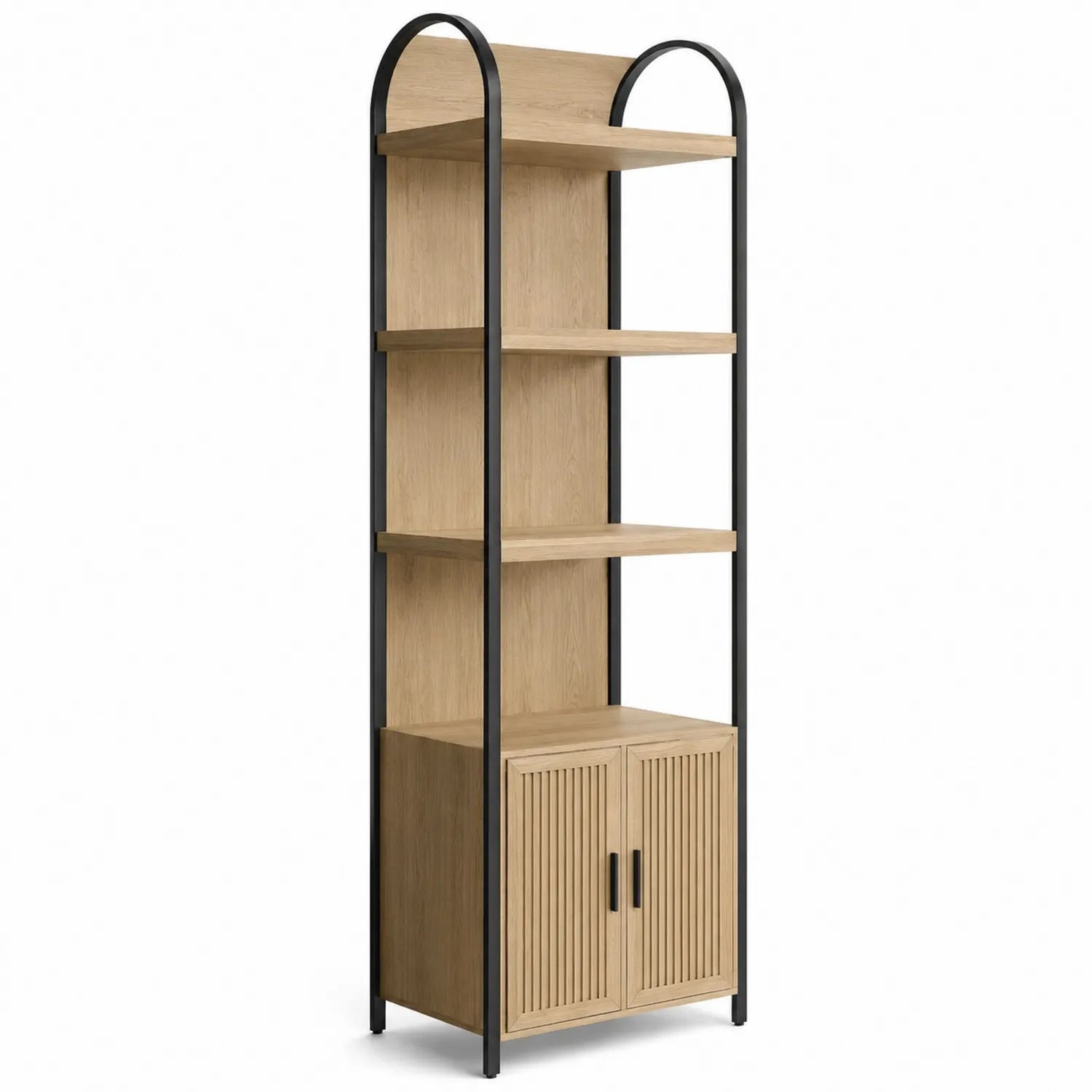 Étagère en Bois et Métal Noir avec Rangement